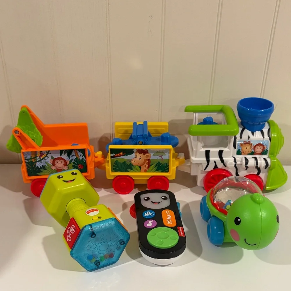 Fisher Price Set of 4 Baby Toys Train, Weight, Remote, and Turtle - Picture 1 of 7